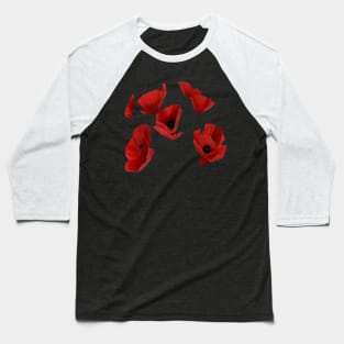 Red Poppies Artsy Floating Florals Arrangement Baseball T-Shirt